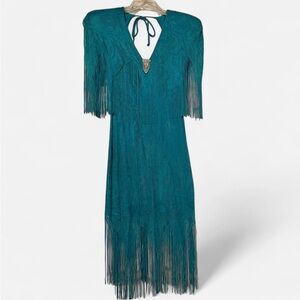 Vintage 80’s Fringe Knit Dress - Size 7/8 - Climax by Karen Okada